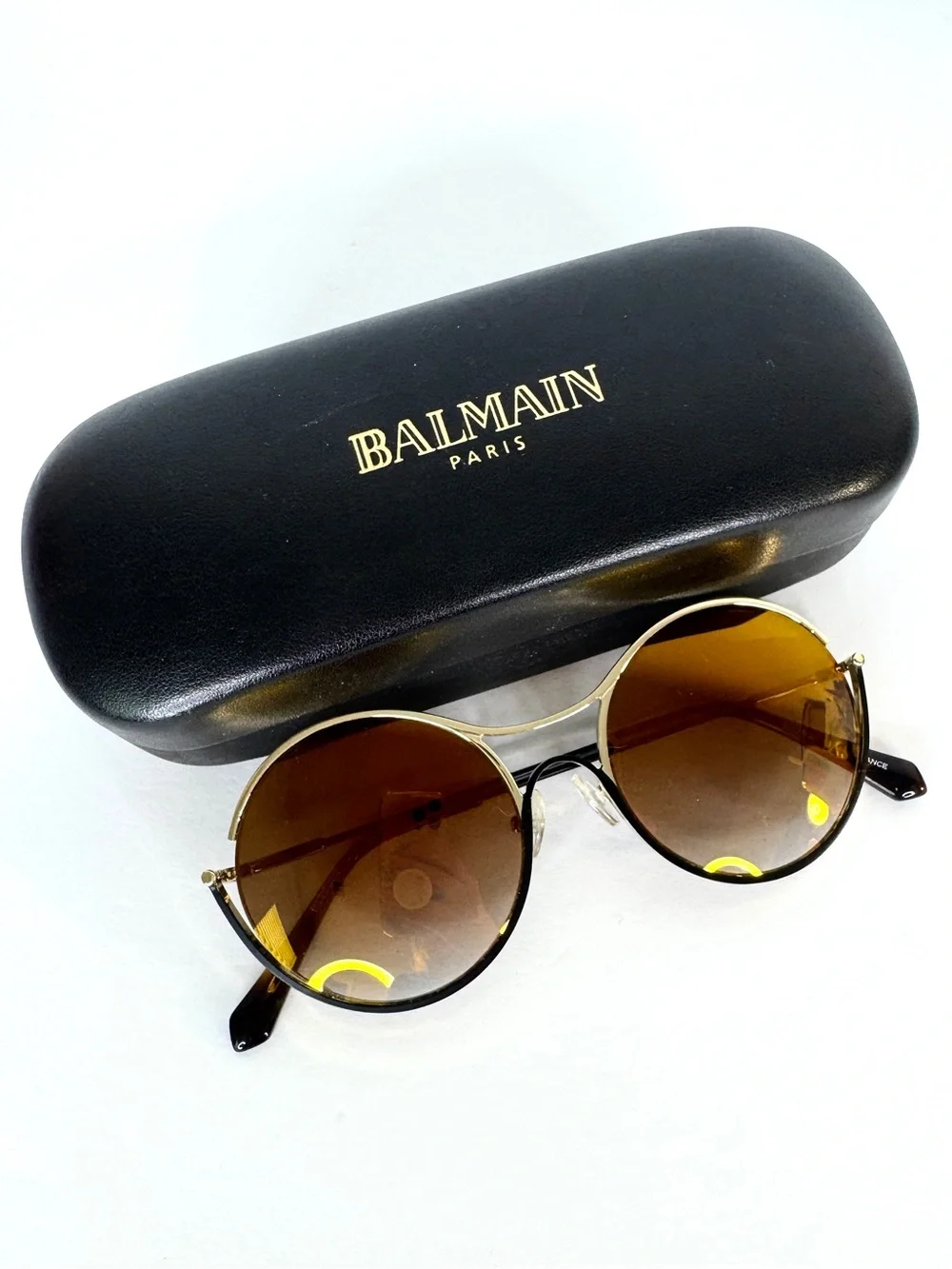 BALMAIN 52mm Round Sunglasses Gold Made In France
